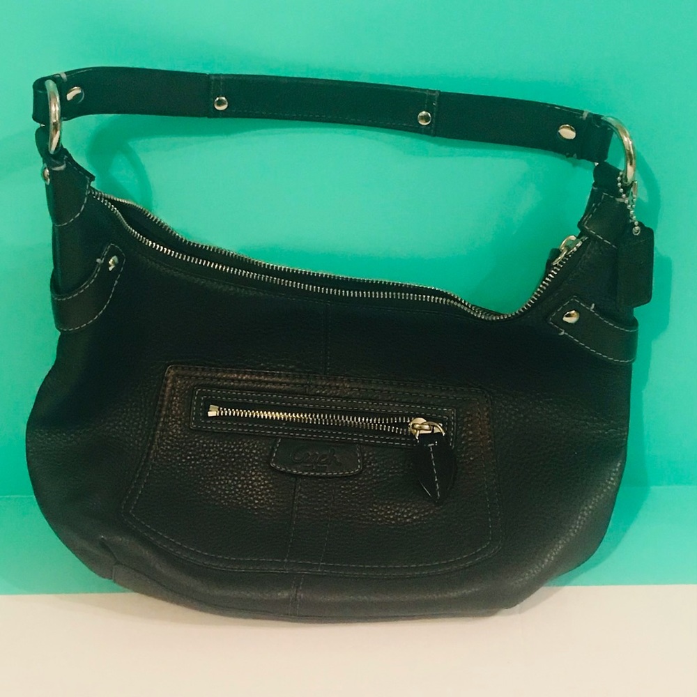 Coach Authentic Black Pebble Leather Hobo Purse